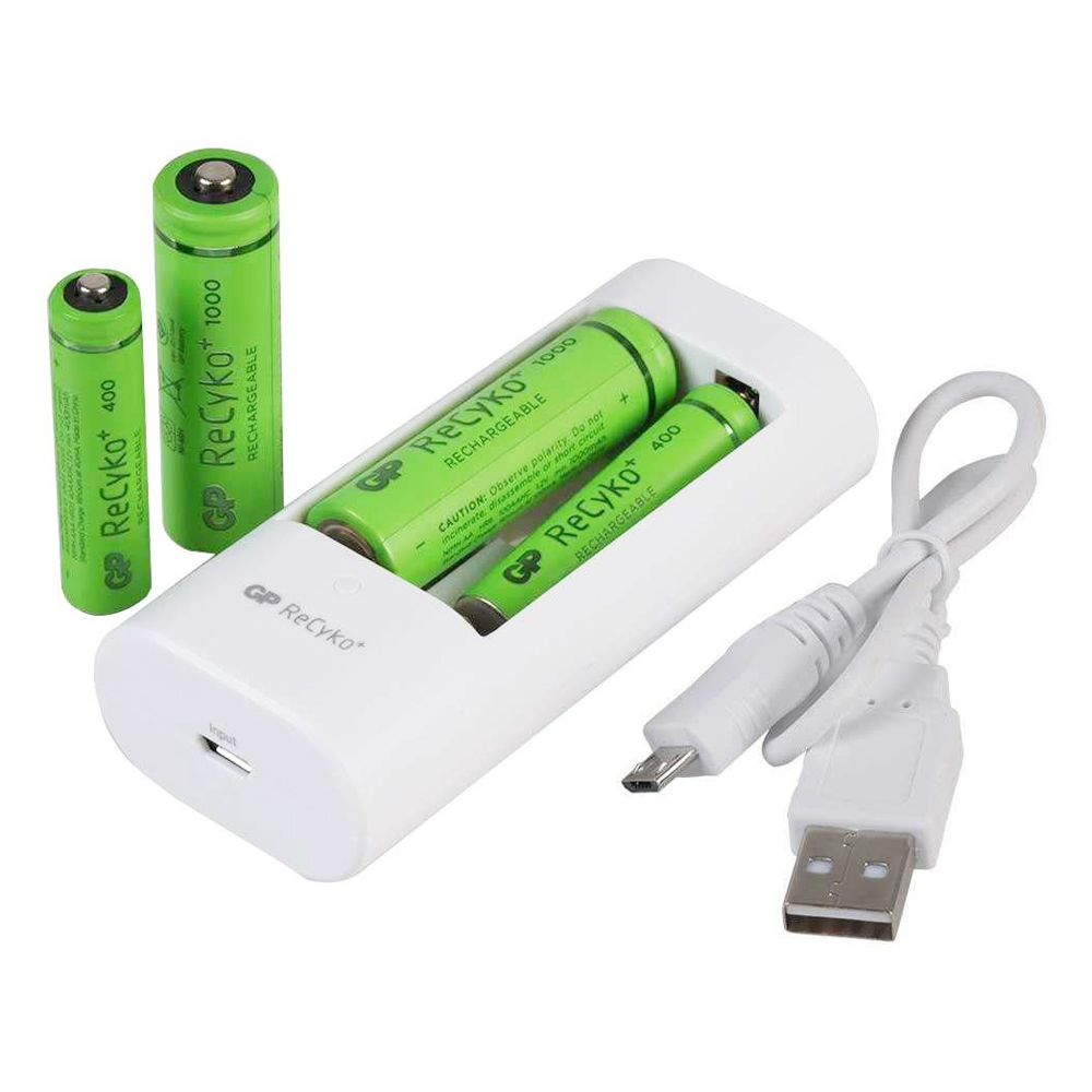 GP ReCyko+ AA 1000mAh AAA 400mAh Powerful with USB Charger Auto Power Cut Off